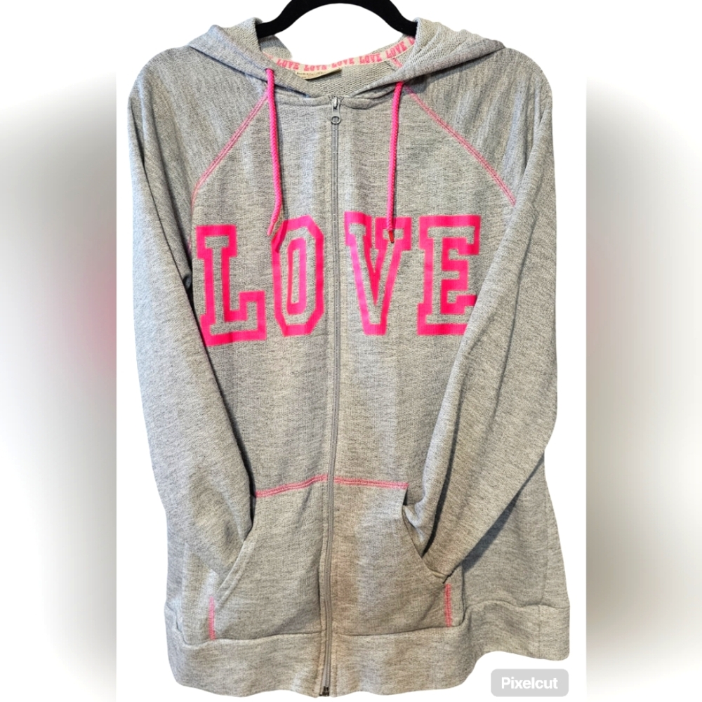 Bobbie Brooks 2x Love Zipper Hoodie Grey